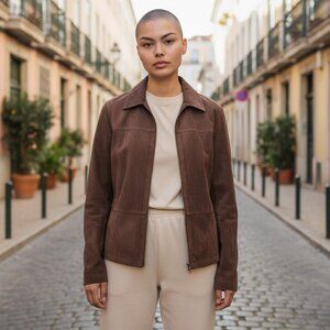 Joanna Petite Zipped Velor Jacket Choclate Brown SIze PM